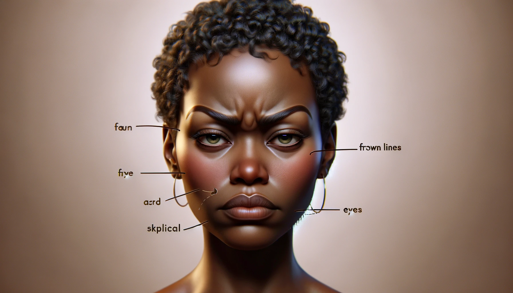 Dall·e 2023 11 22 17.35.59   a Digital Artwork of an Adult Black Woman's Face Expressing a Subtle Microexpression of Negation, With a Slight Frown and a Discerning Gaze. Her Hair 