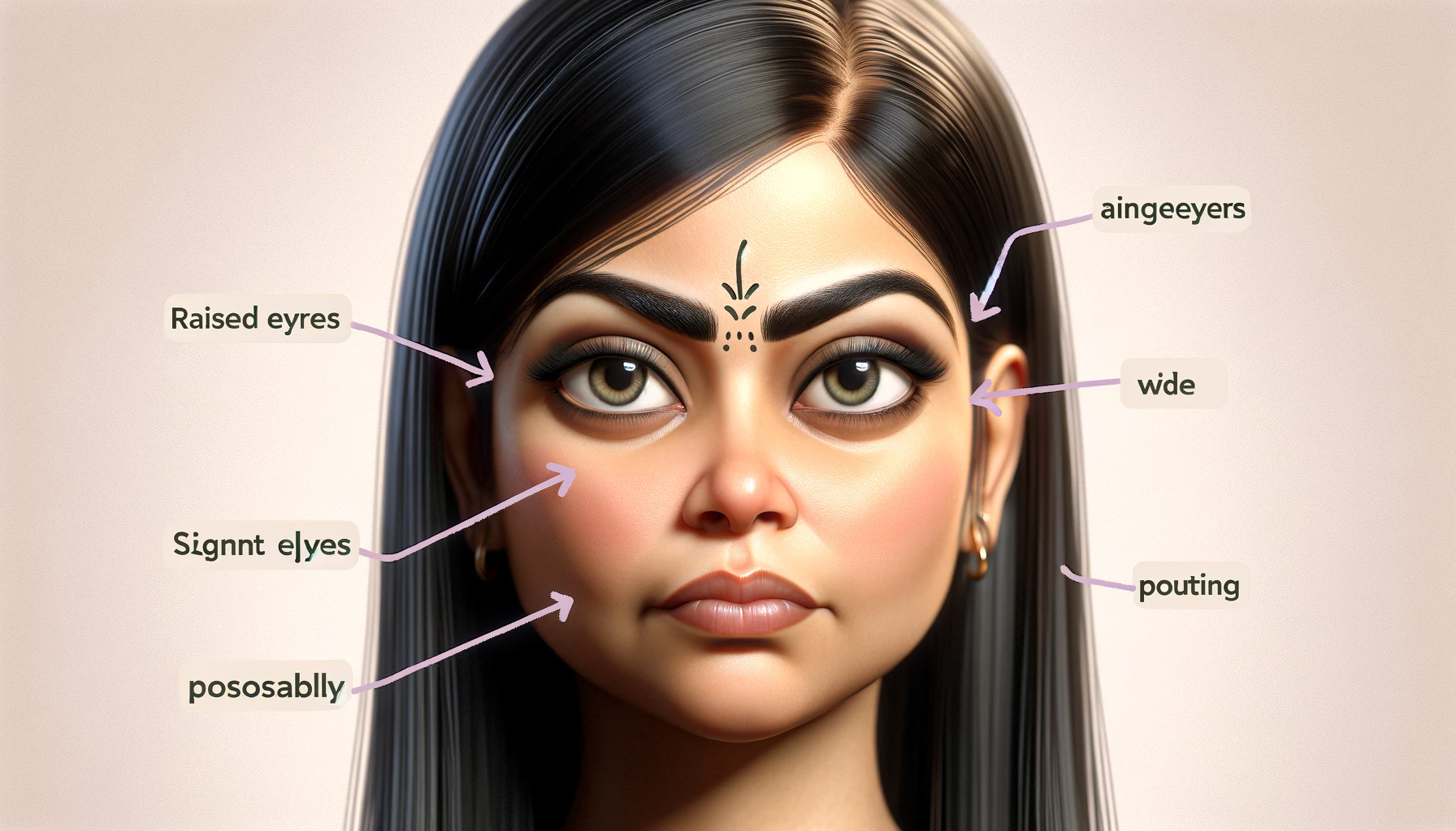 Dall·e 2023 11 22 17.36.31   a Digital Artwork of an Adult South Asian Woman's Face Expressing a Subtle Microexpression of Uncertainty, With Raised Eyebrows, Wide Eyes, and a Slig