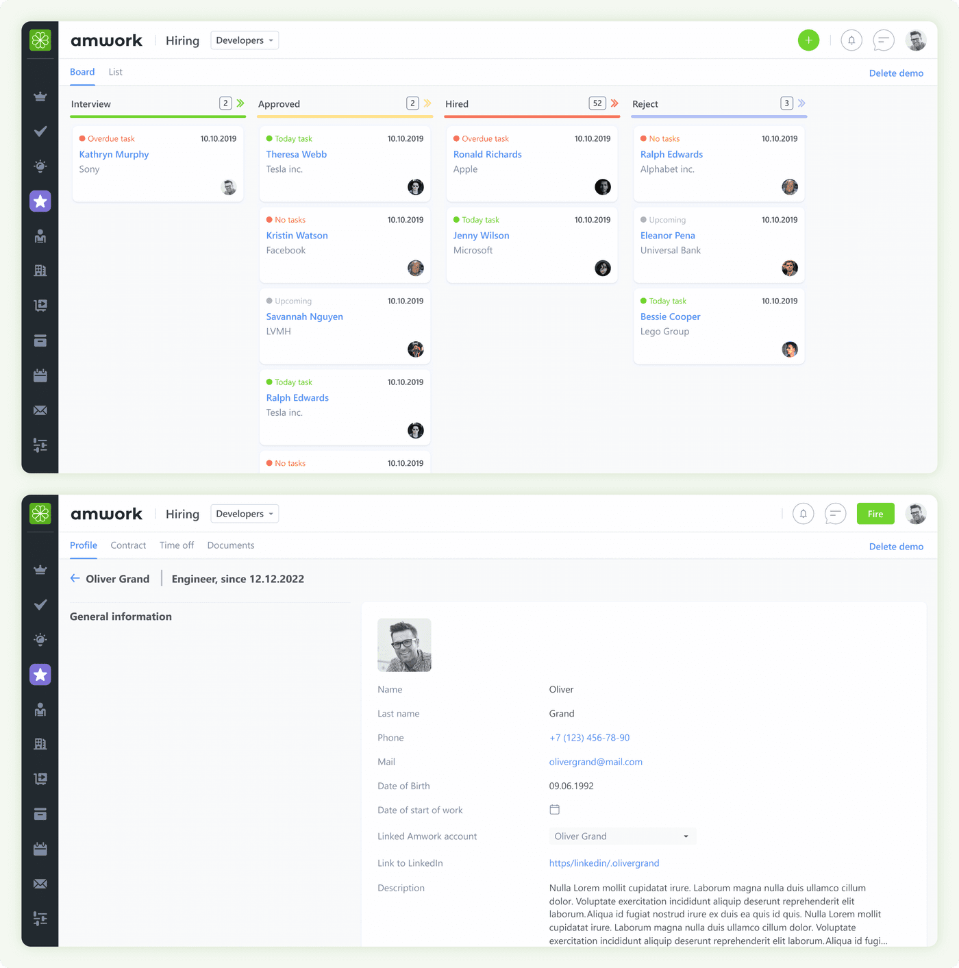 Интерфейс найма персонала Mywork